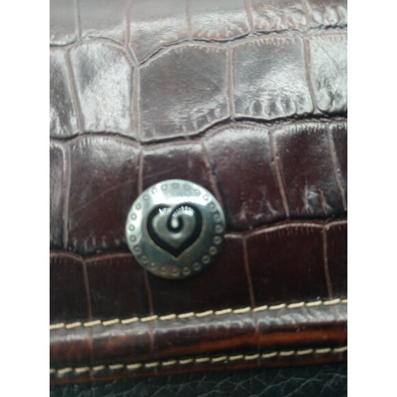 Vintage Black Brighton Leather Crossbody Bag With Brown Croc Embossed Flap & Adj - Picture 15 of 16